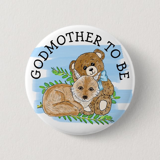 Godmutter zu Fox und Teddy Bear Baby Dusche Button (Vorderseite)