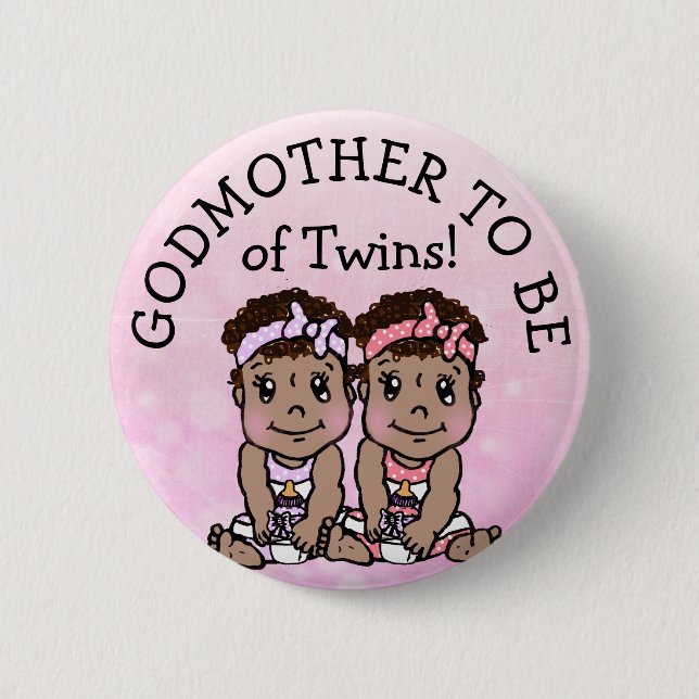 Godmutter zu Zwillingen, ethnische Babydusche Button (Vorderseite)