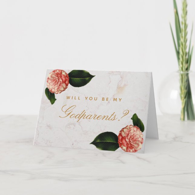 Godparents-Antrag-Blumenkamelien-Marmorkarte Karte (Vorderseite)