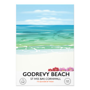Godrevy Beach St Ives Bay, Reiseplakat Cornwall Fotodruck
