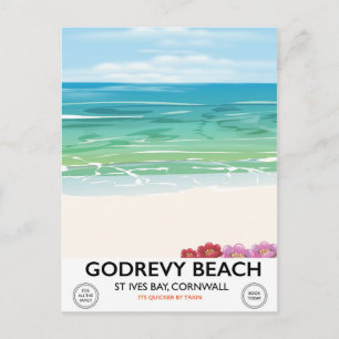Godrevy Beach St Ives Bay, Reiseplakat Cornwall Postkarte