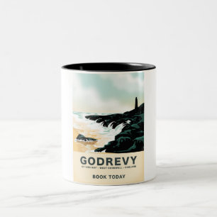 Godrevy St Ives Bay, Westcornwall Reiseplakat Zweifarbige Tasse