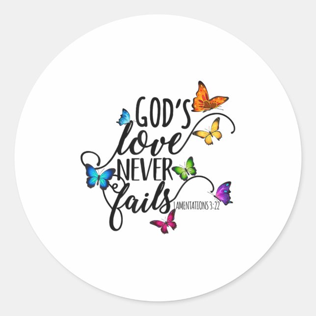God's Love Never Fails - Butterfly Art - Religious Runder Aufkleber (Vorderseite)