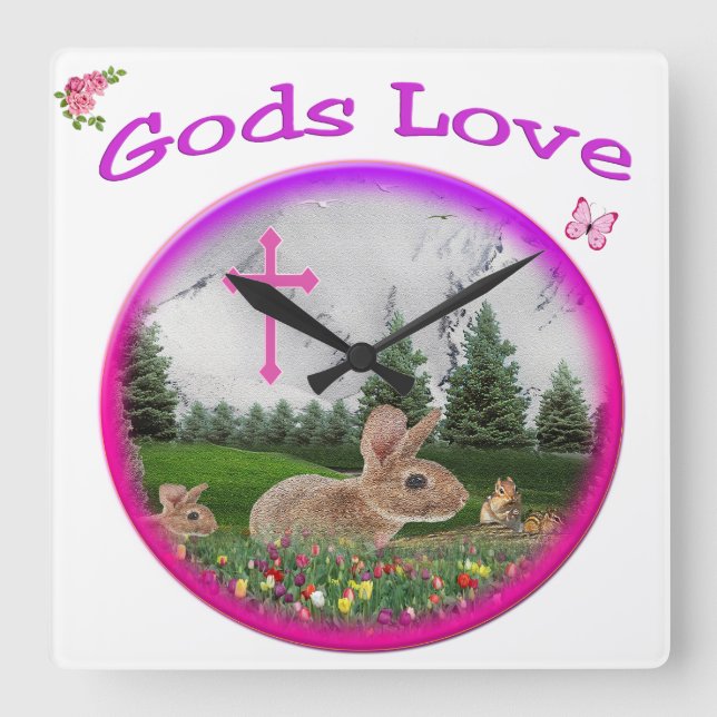 gods Love Quadratische Wanduhr (Vorderseite)