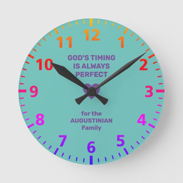 GOD'S TIMING ALWAYS PERFECT | Personalized Aqua Runde Wanduhr (Vorderseite)