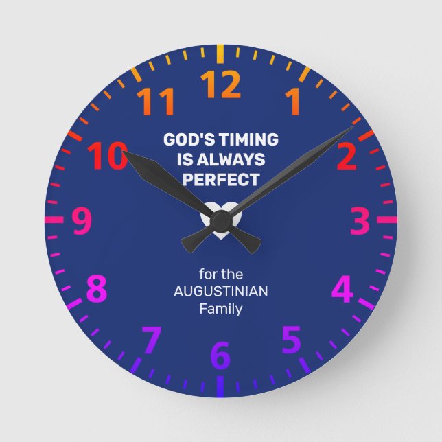 GOD'S TIMING ALWAYS PERFECT | Personalized Blue Runde Wanduhr (Vorderseite)