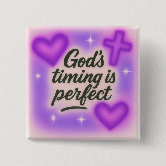 god's timing is perfect airbrush retro 90s purple  button (Vorderseite)