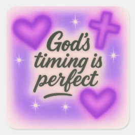 god's timing is perfect airbrush retro 90s purple quadratischer aufkleber