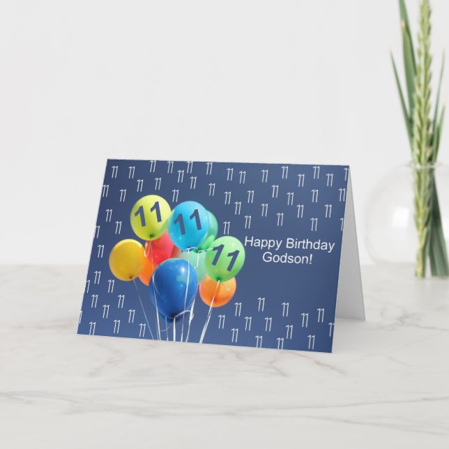 Godson, 11. Geburtstag bunte Ballons Karte (Vorderseite)
