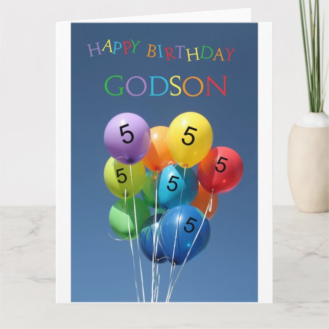 Godson, 5. Geburtstag bunte Ballons Karte (Vorderseite)