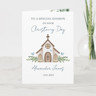 Godson Christening Church Greenery Karte