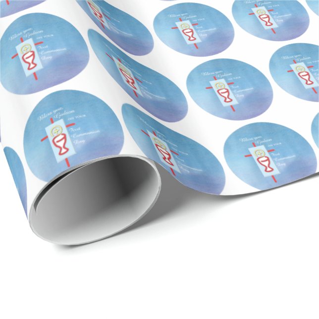 Godson, Erste Heilige Kommunion, Blau Geschenkpapier (Rolleneckpunkt)