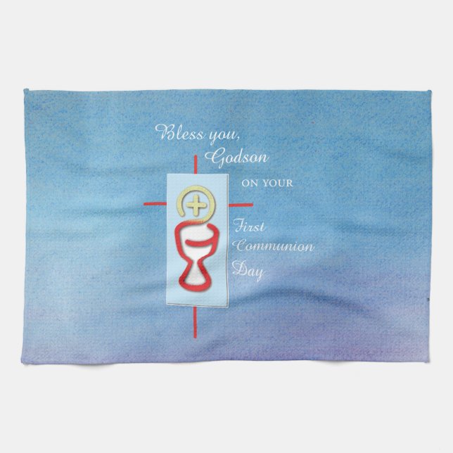 Godson, Erste Heilige Kommunion, Blau Geschirrtuch (Horizontal)
