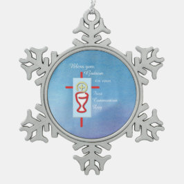 Godson, Erste Heilige Kommunion, Blau Schneeflocken Zinn-Ornament