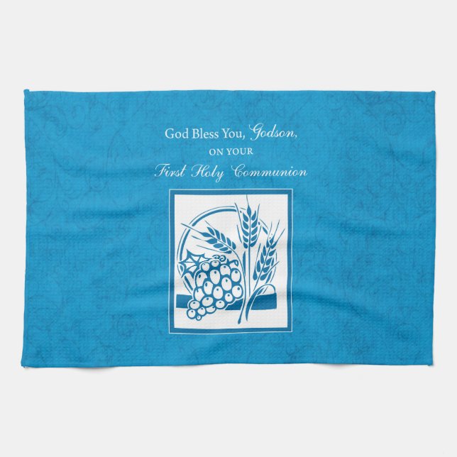Godson First Communion, Weizen, Trauben Blau Handtuch (Horizontal)