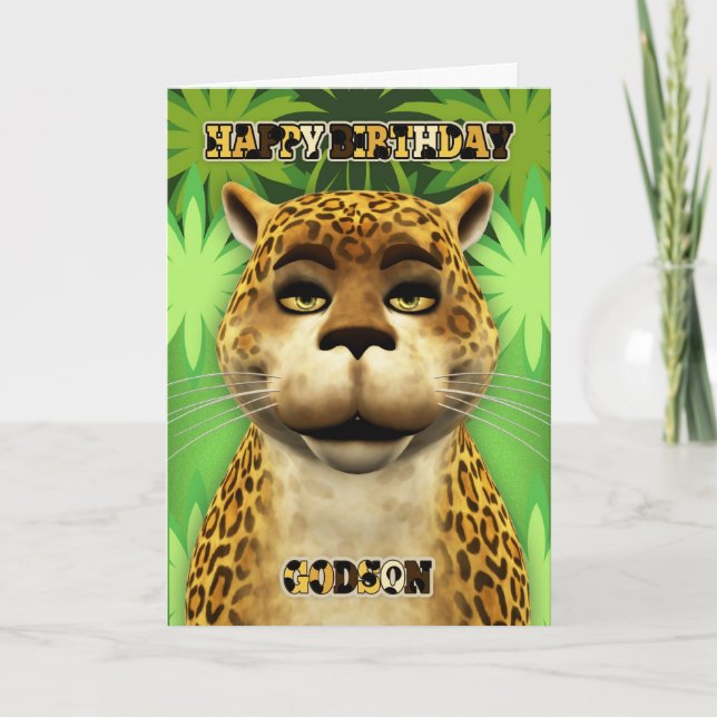 Godson Leopard Jungle Birthday Card Karte (Vorderseite)
