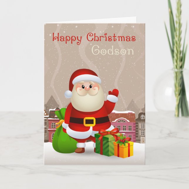 Godson Père Noël avec sac et cadeaux, carte de Noë (Devant)