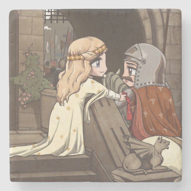 Godspeed mein Chibi Ritter! Steinuntersetzer (Vorderseite)