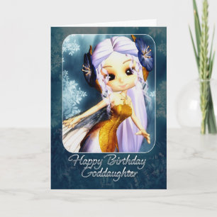 Godtochter Birthday Card - Niedlich Blue Fairy Karte