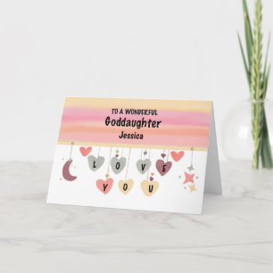 GodTochter Birthday Hearts Moon Stars Karte