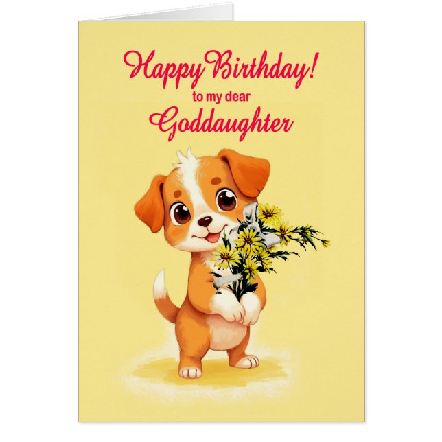 Godtochter Birthday Welpe und Blume (Vorne)