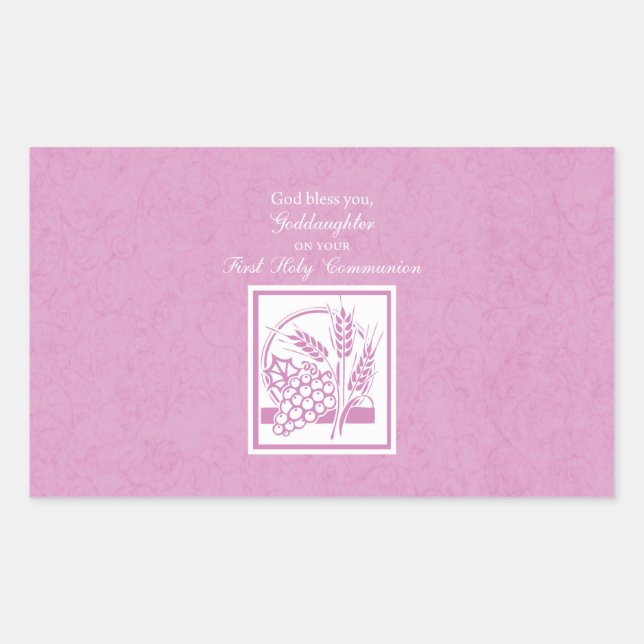 Godtochter Erste Kommune, Rosa Rechteckiger Aufkleber (Vorderseite)