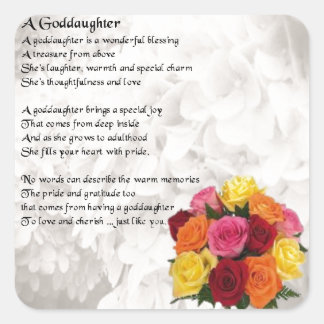 Godtochter Gedicht - Blume Design Quadratischer Aufkleber