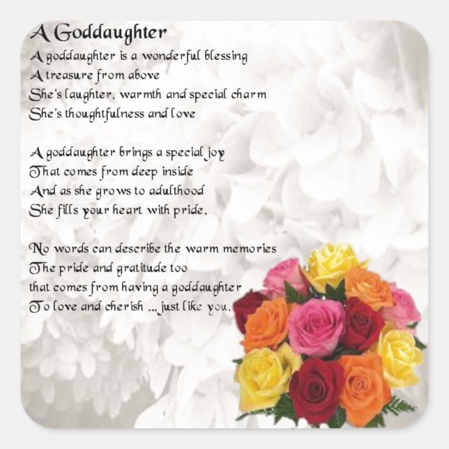 Godtochter Gedicht - Blume Design Quadratischer Aufkleber (Vorderseite)