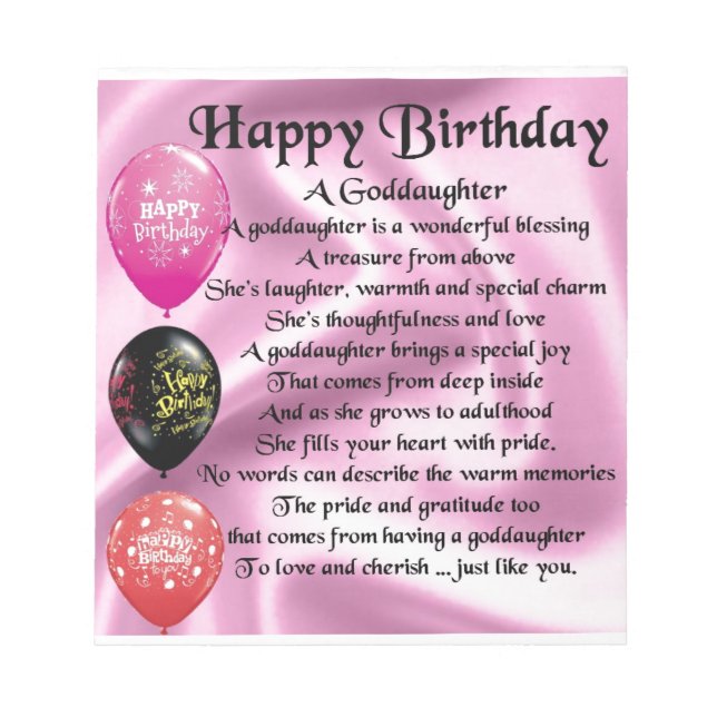 Godtochter Gedicht - Happy Birthday Notizblock (Vorderseite)
