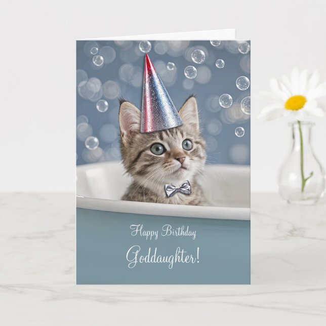 Godtochter Happy Birthday mit Niedlich Kitten Karte (Kleine Pflanze)