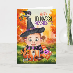 GodTochter Little Hexe Raven Halloween Pumpkin Feiertagskarte