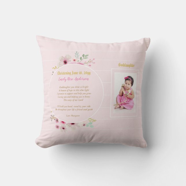 Godtochter POEM Christening FOTO Taufe Pink Kissen (Vorderseite)