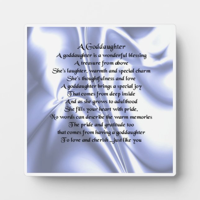 Godtochter Poem Plaque - Blaues Seidendesign Fotoplatte (Vorderseite)