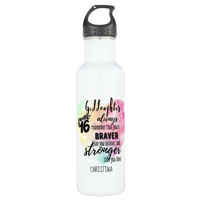 Godtochter Sweet16 Zitat Geschenk Braver Stronger Edelstahlflasche (Vorderseite)