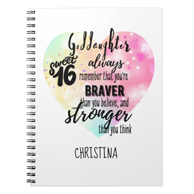 Godtochter Sweet16 Zitat Geschenk Braver Stronger Notizblock (Vorderseite)