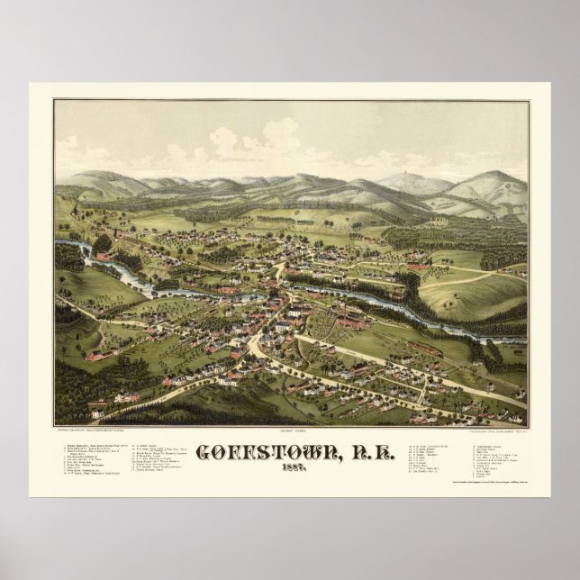Goffstown, NH Panoramic Map - 1887 Poster (Vorne)