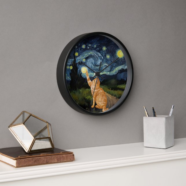 Gogh Kitty Starry Night Cat Uhr (Büro)
