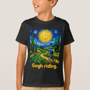 Gogh Reitend Lustig Radfahren Nachthimmel Künstler T-Shirt