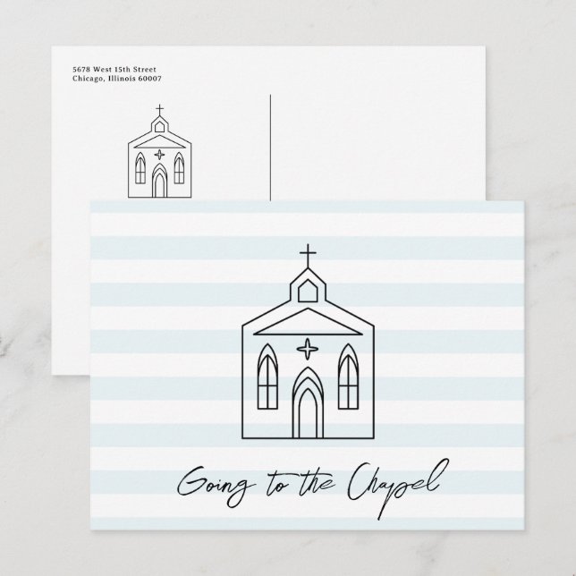 Going to the Chapel Wedding Blue Save the Date Postkarte (Vorne/Hinten)