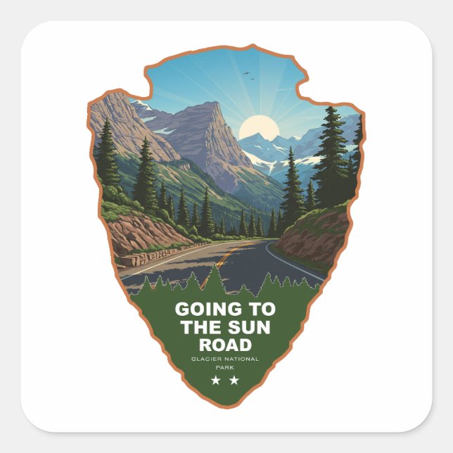 Going To The Sun Road Glacier NP Arrowhead Quadratischer Aufkleber (Vorderseite)