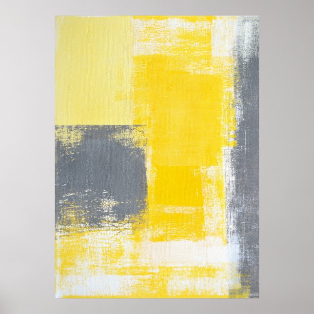 'Going Up' Graues und Gelbes Abstrakt Art Poster (Vorne)