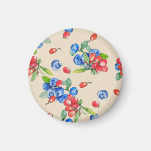 Goji, Blaubeere: Wasserfarben-Illustrationsmuster. Magnet