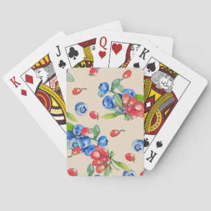 Goji, Blaubeere: Wasserfarben-Illustrationsmuster. Spielkarten