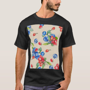 Goji, Blaubeere: Wasserfarben-Illustrationsmuster. T-Shirt