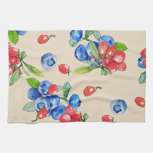 Goji, Heidelbeere: Aquarellbilder. Geschirrtuch