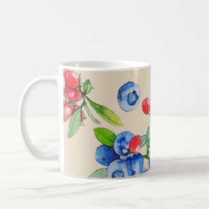 Goji, Heidelbeere: Aquarellbilder. Kaffeetasse