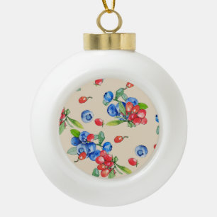Goji, Heidelbeere: Aquarellbilder. Keramik Kugel-Ornament