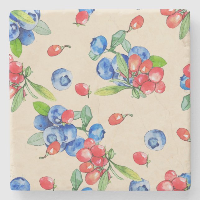 Goji, Heidelbeere: Aquarellbilder. Steinuntersetzer (Vorderseite)