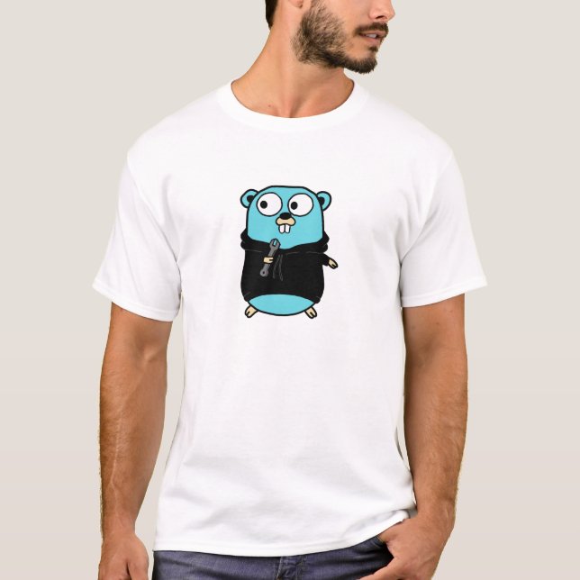 Golang Gopher in Black Hoodie T-Shirt (Vorderseite)