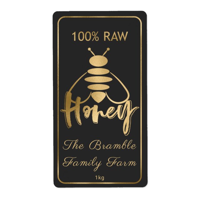 Gold 100% Rohe Honey Bee Label Apiary (Vorne)